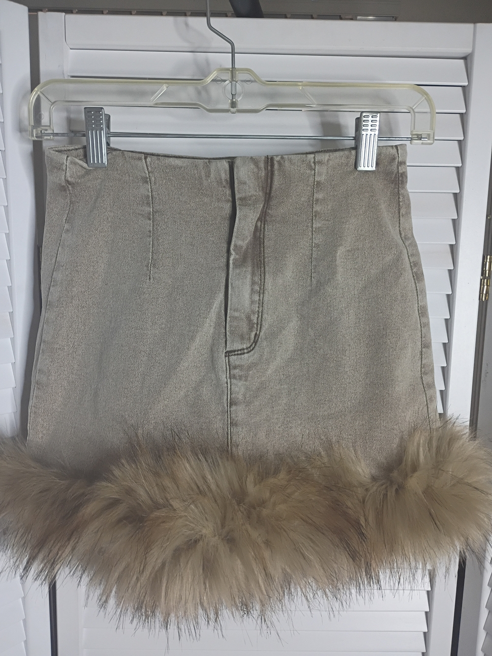 SHEIN Taupe Mini Skirt with Faux Fur Hem